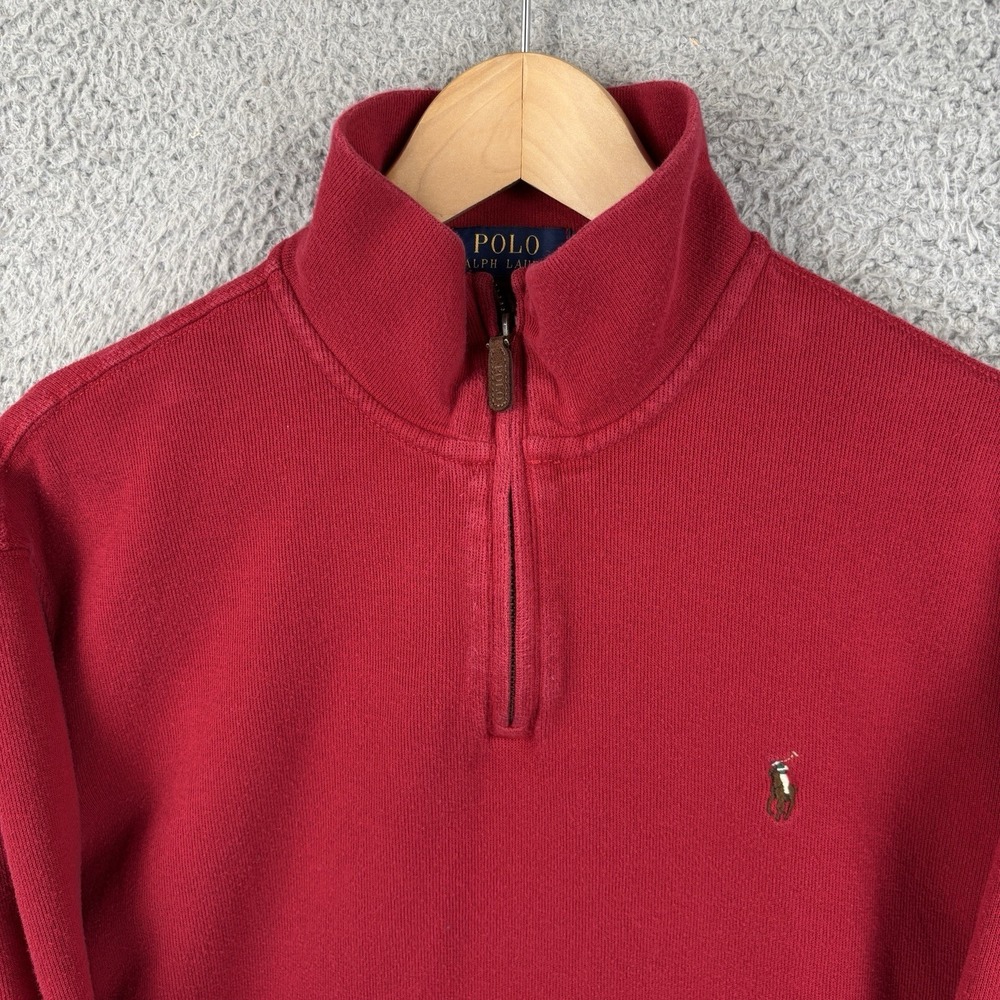 Polo Ralph Lauren Estate Rib‎ 1/4 Zip Sweatshirt Mens L Red Flesh Pony Pullover